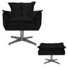 Poltrona com Puff Opala Base Giratória de Metal Suede Preto - Sts Móveis - 1