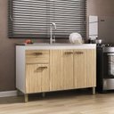 Ver imagem 1 de Balcão para Pia 120cm em MDF 15cm 3 Portas e Uma Gaveta Branco/Amêndoa