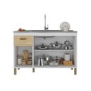 Ver imagem 4 de Balcão para Pia 120cm em MDF 15cm 3 Portas e Uma Gaveta Branco/Amêndoa