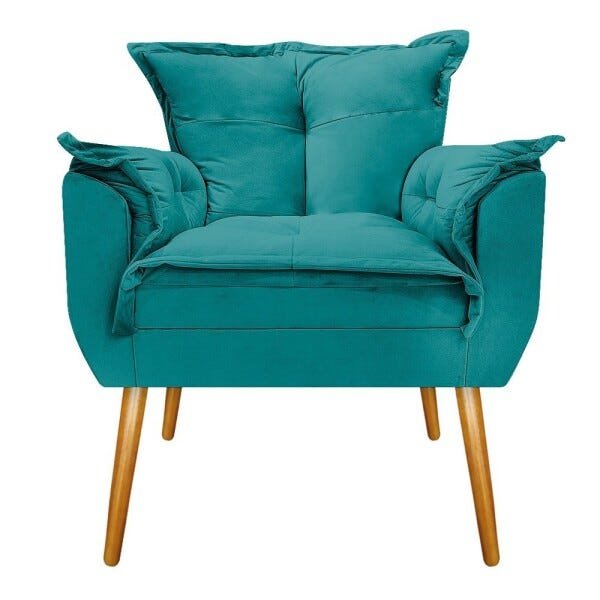 Kit Namoradeira e 02 Poltronas Opala Palito Mel Suede Azul Turquesa - STS Móveis - 4