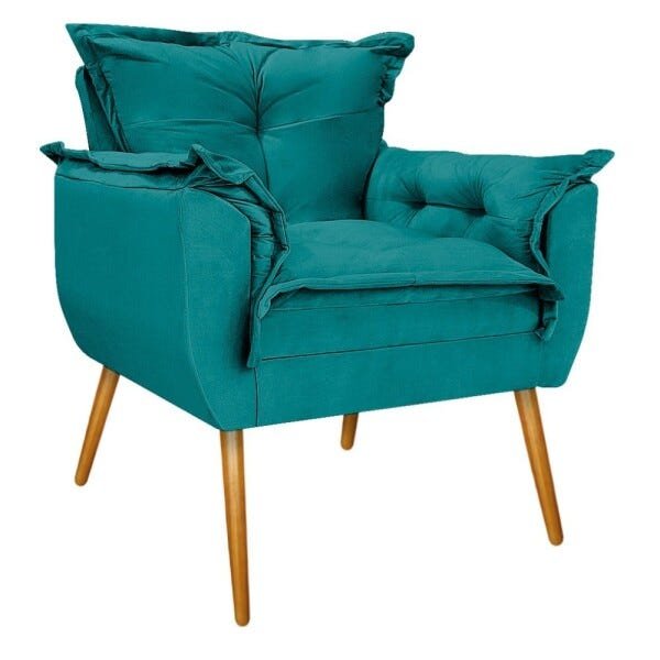 Kit Namoradeira e 02 Poltronas Opala Palito Mel Suede Azul Turquesa - STS Móveis - 3