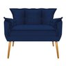 Kit Namoradeira, Poltrona e Puff Opala Base Giratória de Madeira Suede Azul Marinho - STS Móveis - 2