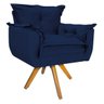 Kit Namoradeira, Poltrona e Puff Opala Base Giratória de Madeira Suede Azul Marinho - STS Móveis - 3