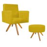 Kit Poltrona Beatriz e Puff Sofia Base Giratória de Madeira Suede Amarelo - STS Móveis - 1
