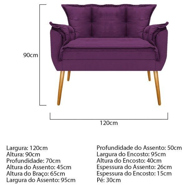 Kit Namoradeira e Poltrona Opala Palito Mel Suede Roxo - STS Móveis - 5