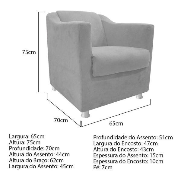 kit Poltrona, Namoradeira Tilla e Puff Dado Suede Cinza - STS Móveis - 5