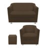kit Poltrona, Namoradeira Tilla e Puff Dado Suede Marrom - STS Móveis - 1
