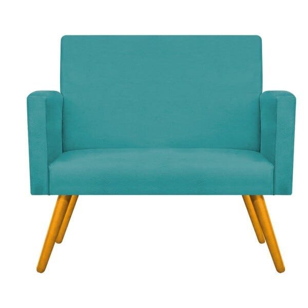 Namoradeira Beatriz Pés Palito Mel Suede Azul Turquesa - STS Móveis - 1