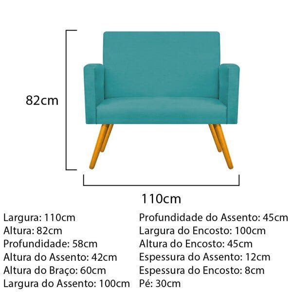 Namoradeira Beatriz Pés Palito Mel Suede Azul Turquesa - STS Móveis - 3