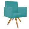 Kit Poltrona Beatriz e Puff Sofia Base Giratória de Madeira Suede Azul Turquesa - STS Móveis - 2