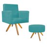 Kit Poltrona Beatriz e Puff Sofia Base Giratória de Madeira Suede Azul Turquesa - STS Móveis - 1