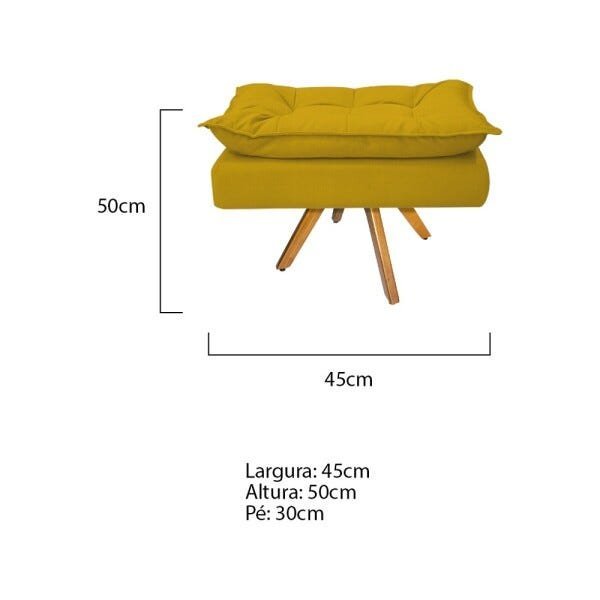 Kit Namoradeira e 2 Puff Opala Base Giratória de Madeira Suede Amarelo - Sts Móveis - 5