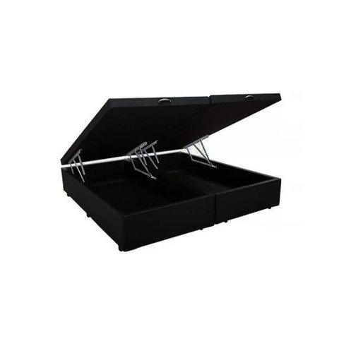 Cama Box Baú Queen Diamond Suede Preto Bipartido com Pistão a Gás - 158x198x41