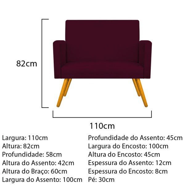 Namoradeira Beatriz Pés Palito Mel Suede Bordô - STS Móveis - 3