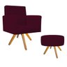 Kit Poltrona Beatriz e Puff Sofia Base Giratória de Madeira Suede Bordô - STS Móveis - 1