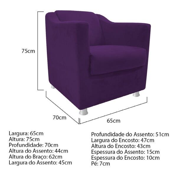 kit Poltrona e Namoradeira Tilla Suede Roxo - STS Móveis - 5
