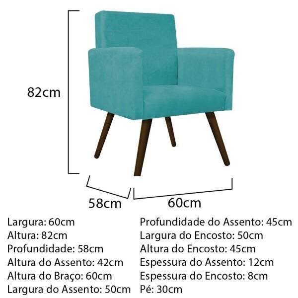 Kit Namoradeira, Poltrona Beatriz e Puff Sofia Palito Tabaco Suede Azul Turquesa - STS Móveis - 5