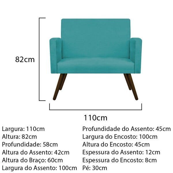 Kit Namoradeira, Poltrona Beatriz e Puff Sofia Palito Tabaco Suede Azul Turquesa - STS Móveis - 6