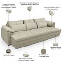 Ver imagem 4 de Sofá Retrátil para Sala de Estar 3 Lugares 257cm Riza S03 Couro Bege Pérola - Lyam Decor
