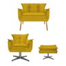 Kit Namoradeira, Poltrona e Puff Opala Base Giratória de Metal Suede Amarelo - STS Móveis - 1