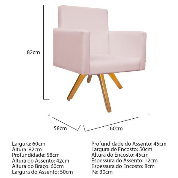 Poltrona Beatriz Base Giratória de Madeira Corano Rosa Bebê - STS Móveis - 4