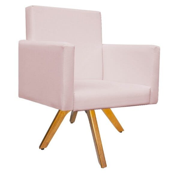 Poltrona Beatriz Base Giratória de Madeira Corano Rosa Bebê - STS Móveis - 1