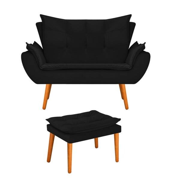 Kit Namoradeira e Puff Apolo Pés Palito Mel Suede Preto - STS Móveis - 1