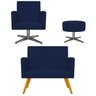 Kit Namoradeira, Poltrona Beatriz e Puff Sofia Base Giratória de Metal Suede Azul Marinho - STS M - 1