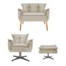 Kit Namoradeira, Poltrona e Puff Opala Base Giratória de Metal Suede Bege - STS Móveis - 1