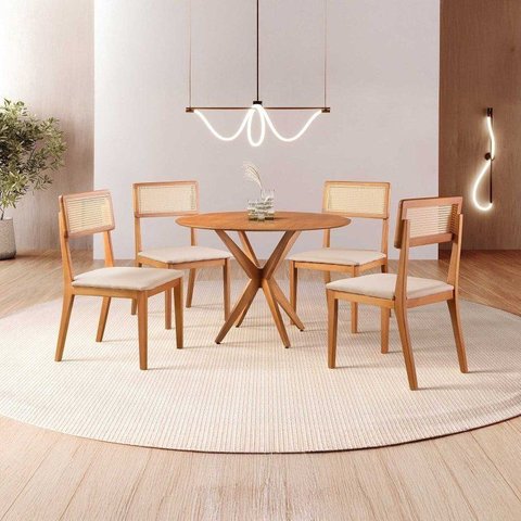 Conjunto de Sala de Jantar Mesa 100 cm com 4 Cadeiras Ava Bege