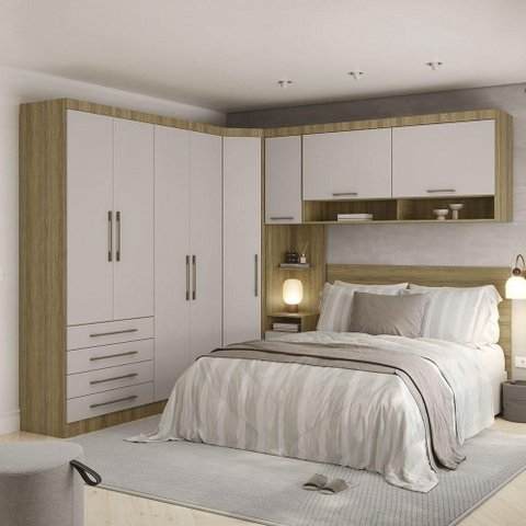 Quarto com Roupeiro Maleiro e Cabeceira Paris Luciane Móveis Avelã Pf-cinammon Pf