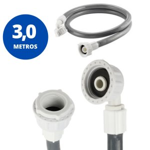 Mangueira Entrada Água Máquina De Lavar Universal 3m Metros Cinza | Ledmang