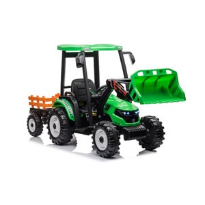 Trator com Pá Carregadeira e Carroceria Verde Elétrico Infantil a Bateria Para Crianças Motorizado
