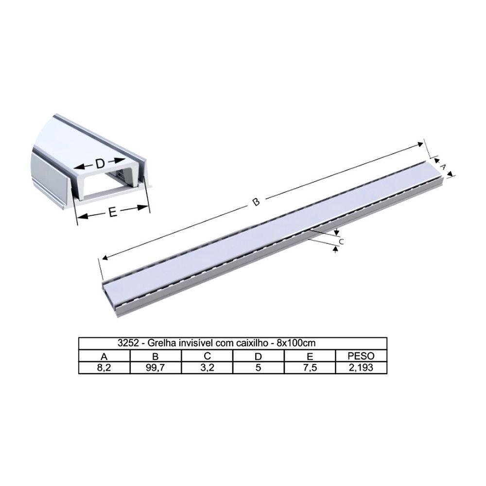 Kit 5 Grelha Linear Invisível com Caixilho Bege 100x8cm - 3