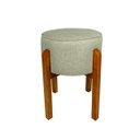 Ver imagem 2 de Kit 2 Puff Banqueta Redondo Zoe Linho Bege Decorativo Base de Madeira - Arkell