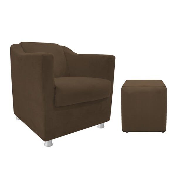 kit Poltrona Tilla e Puff Dado Suede Marrom - STS Móveis - 1