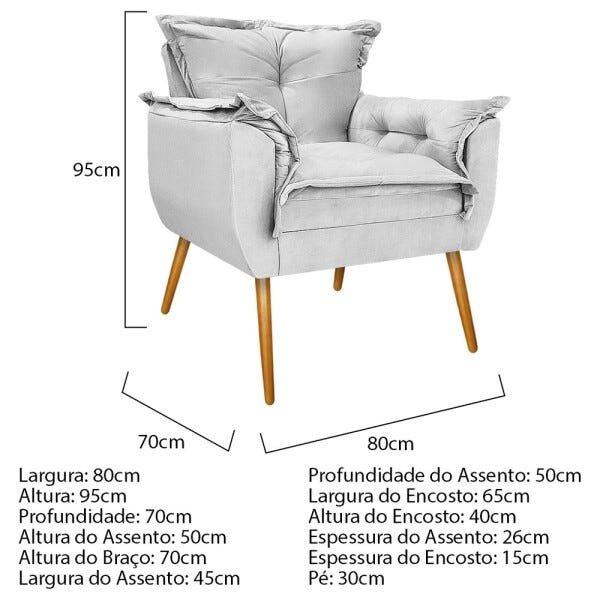 Kit 2 Poltronas Opala Palito Mel Suede Branco - Sts Móveis - 5