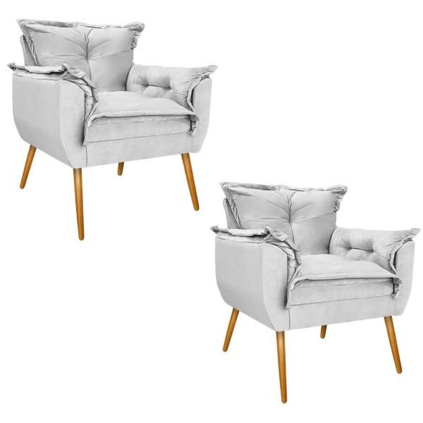Kit 2 Poltronas Opala Palito Mel Suede Branco - Sts Móveis - 1