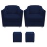 Kit 2 Poltronas Tilla e 2 Puffs Dado Suede Azul Marinho - 1