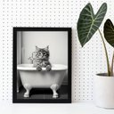 Ver imagem 1 de Quadro Decorativo Banheiro- Gato Banheira 24x18cm - com Vidro:madeira Branca