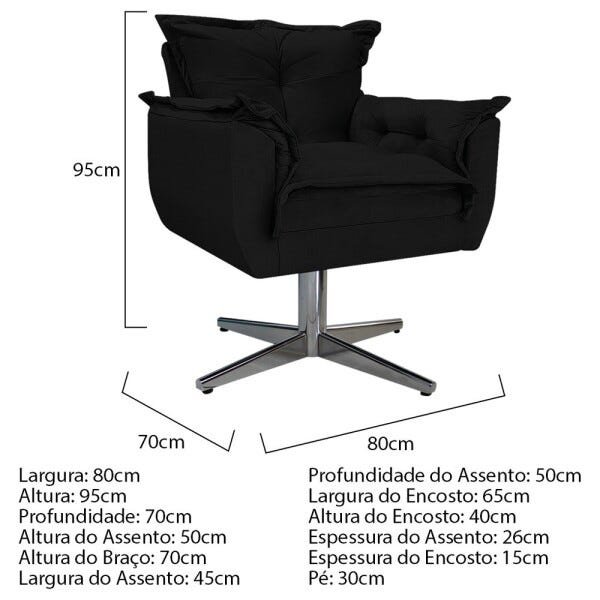 Kit 2 Poltronas e Puff Opala Base Giratória de Metal Suede Preto - Sts Móveis - 5