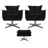 Kit 2 Poltronas e Puff Opala Base Giratória de Metal Suede Preto - Sts Móveis - 1