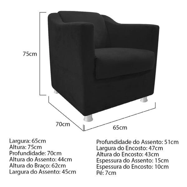 Kit 2 Poltronas Decorativas Tilla Suede Preto - 5