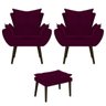 Kit 2 Poltronas e Puff Apolo Palito Tabaco Suede Bordô - 1