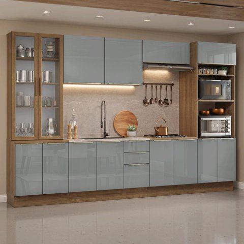 Armário de Cozinha Completa 340 cm Rustic/Cinza Lux Madesa 03