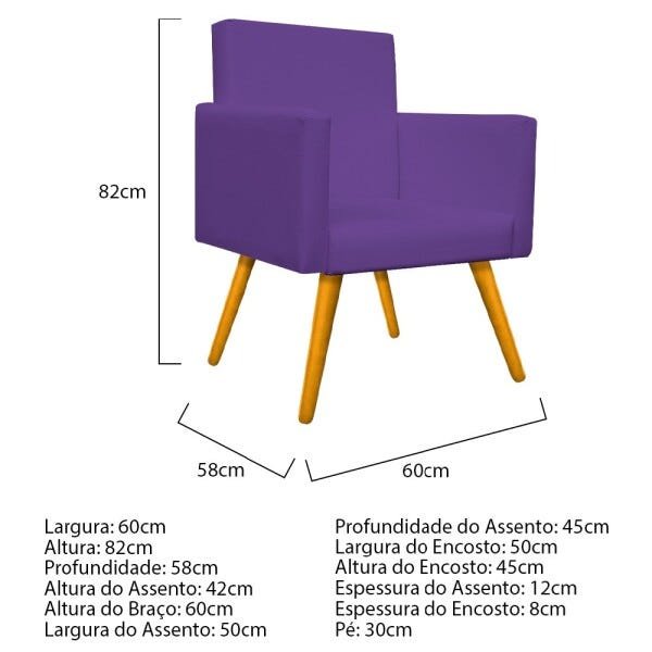 Kit 2 Poltronas Beatriz Palito Mel Corano Roxo - 5