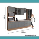 Ver imagem 2 de Cozinha Completa Milla Soul 13 Portas 5 Gavetas MDF-MDP 320cm Cinza com Nogal Móveis Carraro
