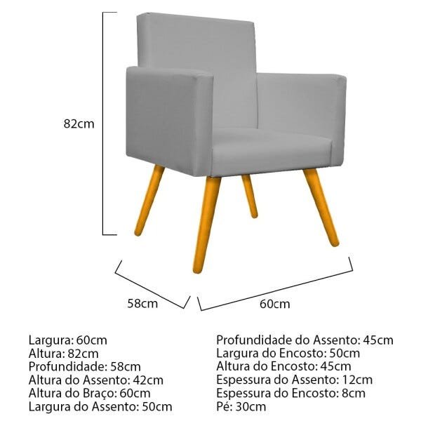 Kit 2 Poltronas Beatriz e Puff Sofia Palito Mel Corano Cinza - 4