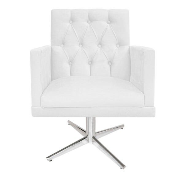Kit 2 Poltronas Fernanda Base Giratória de Metal Suede Branco - 2