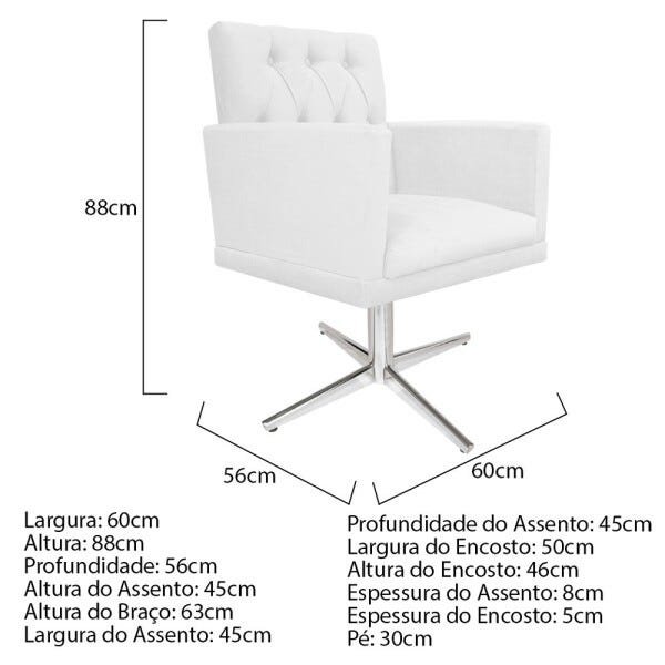 Kit 2 Poltronas Fernanda Base Giratória de Metal Suede Branco - 5